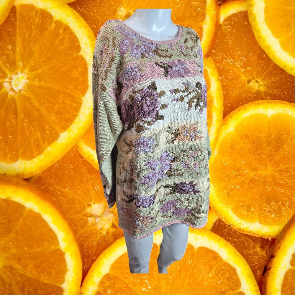 Jenny Buchanan‎ Women's Ramie-Cotton Floral Crew Neck Pullover Sweater Size S